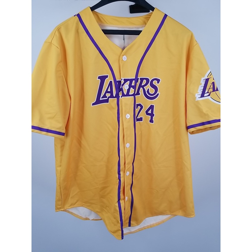 Kobe‎ Bryant Lakers Memorial Baseball Jersey Shirt Yellow Purple Mens Large